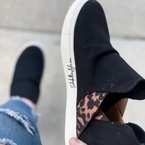 Very G Gypsy Jazz High Top Slip-On Sneakers, Black/Leopard Animal Print Shoes